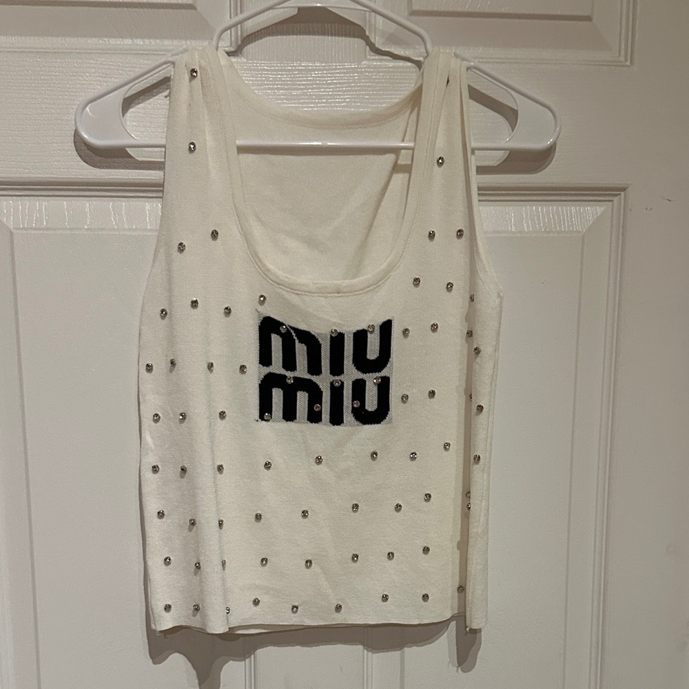 NWT Miu Miu Cream Tank Top with Black Logo small (15.5 inches pit to pit)